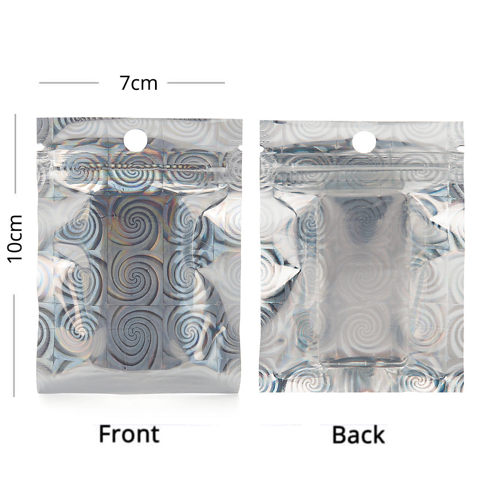 Glossy Clear Front Spiral Pattern Holographic Back Zip Lock Bag