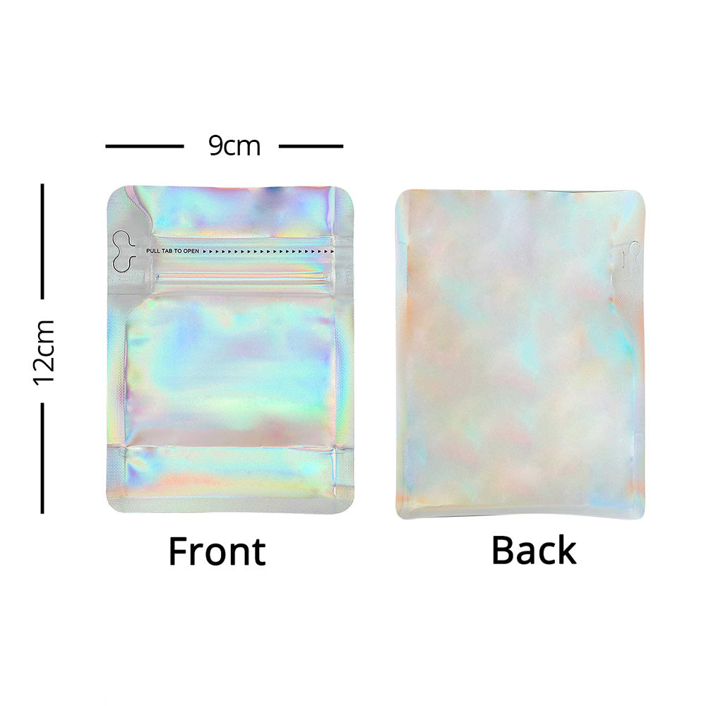 Glossy Foil Mylar Silver/Holographic Silver Stand Up Gusset Pouch with Pull Tab