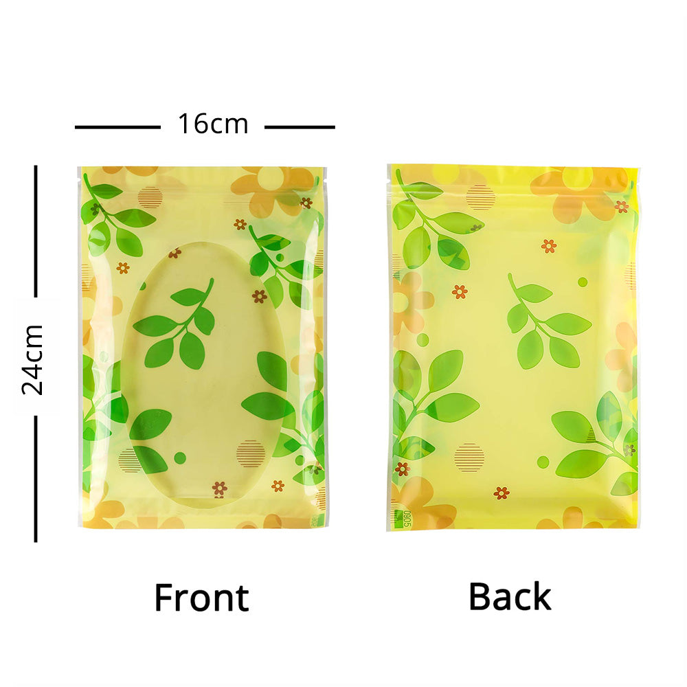 Yellow Plastic Zip Lock Bag with Oval Windows and Leaves Wholesale