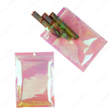 Double Face Glossy Holographic Pink Plastic Zip Lock Bag with Round Hole