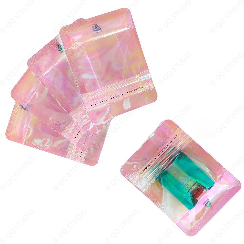 Glossy Plastic Holographic Pink Stand Up Gusset Pouch with Pull Tab