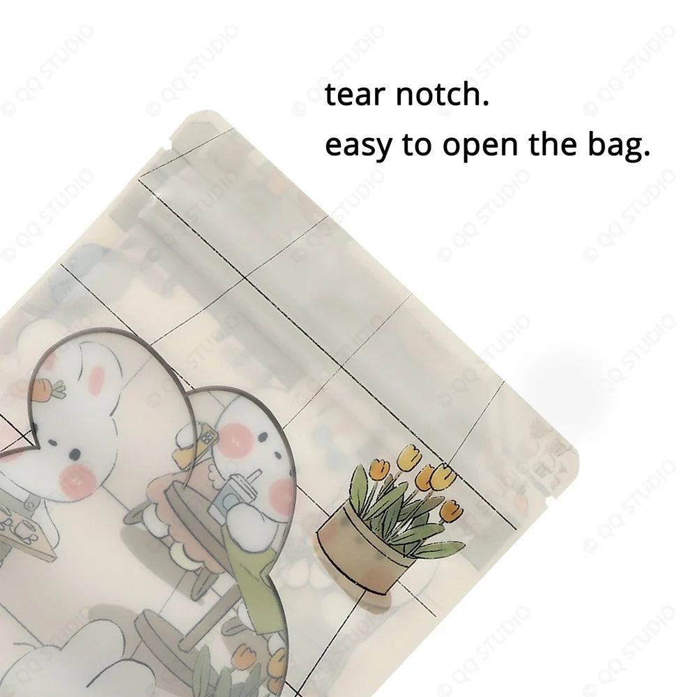 Beige with Cute Rabbits Pattern Plastic Matte Stand Up Pouch w/ Frosted Window