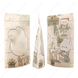 Beige with Cute Rabbits Pattern Plastic Matte Stand Up Pouch w/ Frosted Window