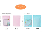 Household Resealable Food Grade Plastic Stand Up Pouch with Big Square Window Mix Pink and Blue Per Pack