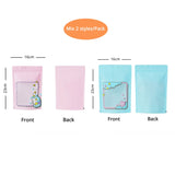 Household Resealable Food Grade Plastic Stand Up Pouch with Big Square Window Mix Pink and Blue Per Pack