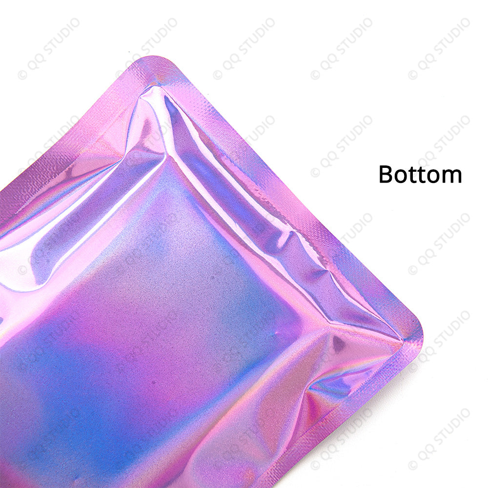 Glossy Clear Front Holographic Back Zip Lock Bag Nice for Jewelry