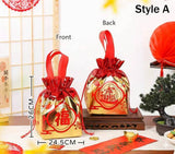 80g Non-woven 24x26cm Chinese New Year Mandarin Oranges Drawstring Bags