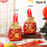 80g Non-woven 24x26cm Chinese New Year Mandarin Oranges Drawstring Bags