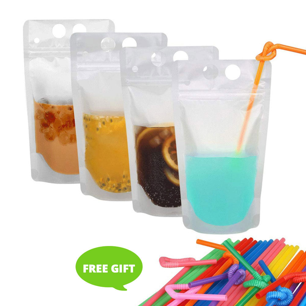 Custom Printed Order: Matte Frosted Heavy Duty No Leakage Stand Up Drinking Pouch For Juice,Drinks with Straws