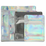 Custom Printed Order: Glossy Foil Mylar Silver/Holographic Silver Stand Up Gusset Pouch with Pull Tab