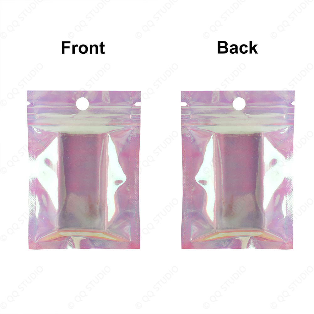 Double Face Glossy Holographic Pink Plastic Zip Lock Bag with Round Hole
