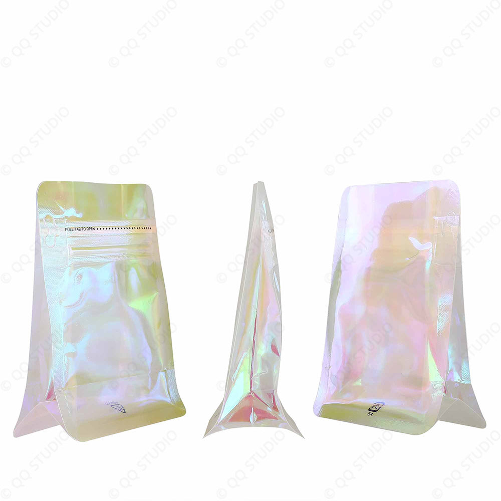 Glossy Plastic Holographic Pink Stand Up Gusset Pouch with Pull Tab
