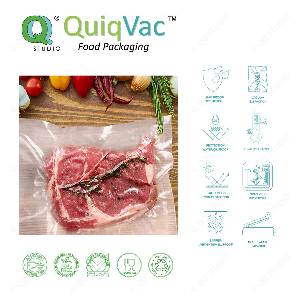 Custom Printed Service: QUIQVAC™ Vacuumable Embossed Three Side Seal Pouch