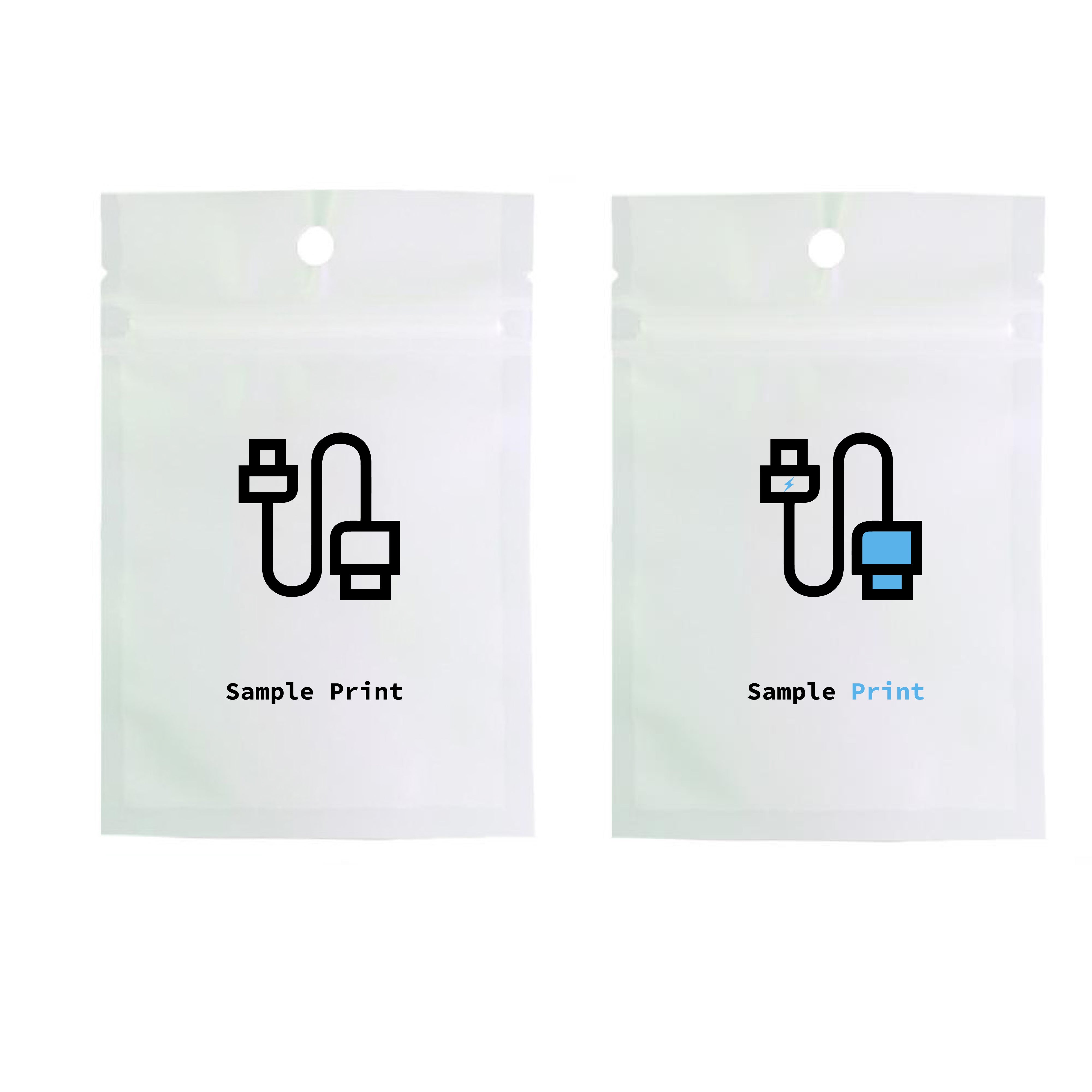 Custom Printed Order: Clear Front White/Black Back Plastic Zip Lock Bag w/Hang Hole