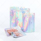 Clear Front Back Holographic Silver Foil Glossy Stand Up Pouch
