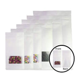 White Kraft Paper Side Gusset Stand Up Pouches w/Frosted Window