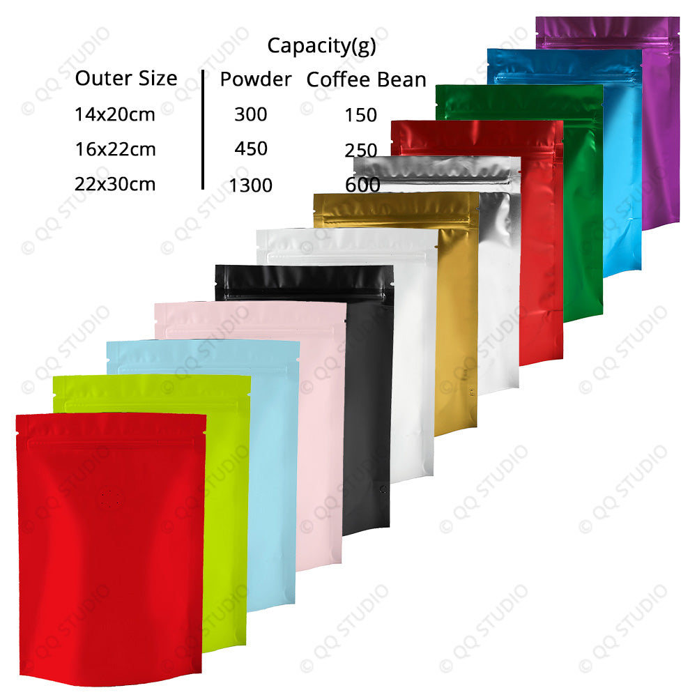 Matte Foil Mylar Stand Up Pouch with One-way Valve & Tear Notches
